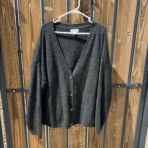 Black V-Neck Button-Up Sweater